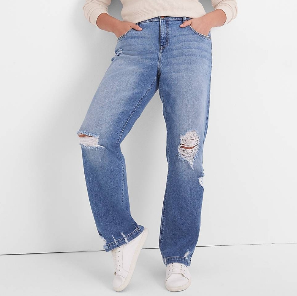 Lane Bryant Signature Fit High Rise Classic Straight Distressed Jeans Women's 16